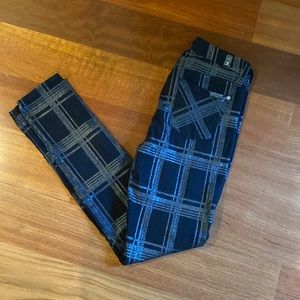 7 For All Mankind Gwenevere Skinny Metallic Black Glitter Plaid Jeans